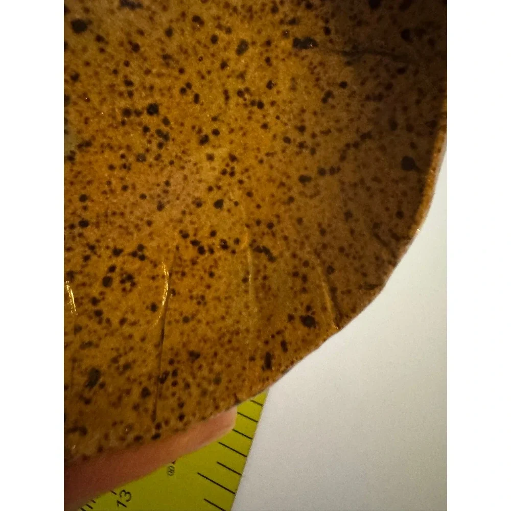 Handmade Studio Pottery Speckled Tan Small Bowl Artisan Ceramic Blue Drip 3